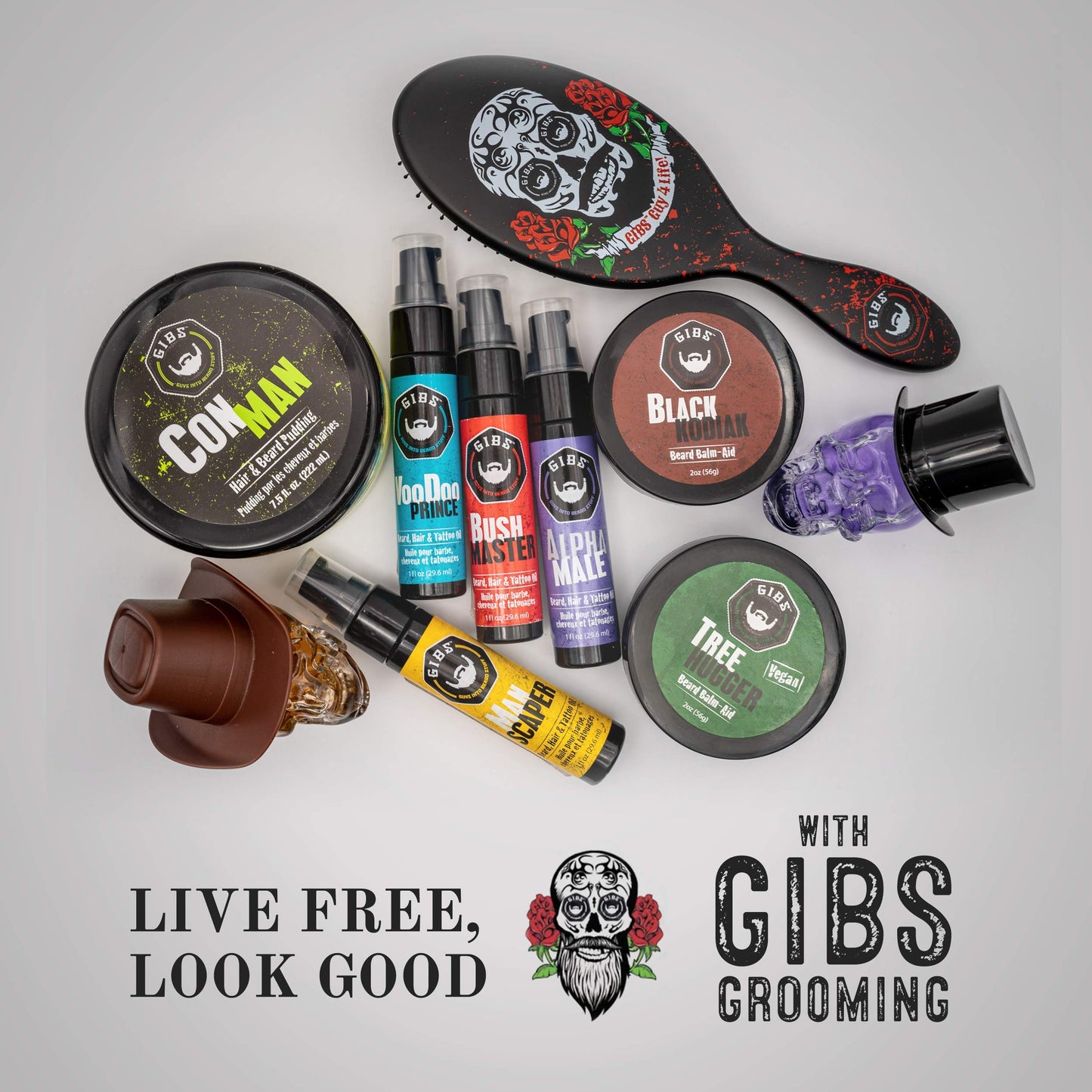 GIBS Grooming - Beard, Hair & Tattoo Oil (1 fl oz) Collectible Glass Bottle - Softens & Strengthens - Skin Moisturizer - Vitamin C - UV Shield - Travel Size - Beard Oil - Made in USA