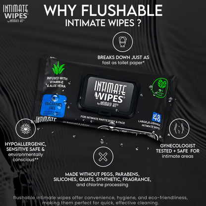 INTIMATE WIPES™ by INTIMACY KIT®, 48 Large Hygiene Wipes, pH Balanced, Hypoallergenic, Fragrance Free, infused with Vitamin-E, Chamomile & Aloe Vera, for Intimate Parts, Body & Face