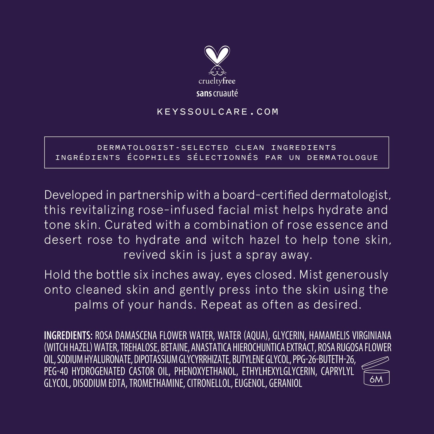 Keys Soulcare Reviving Aura Mist, Revitalizing Facial Spray Hydrates, Tones, Refreshes & Renews Skin, Vegan, Cruelty-Free, Rose Scent, 3.72 Fl Oz