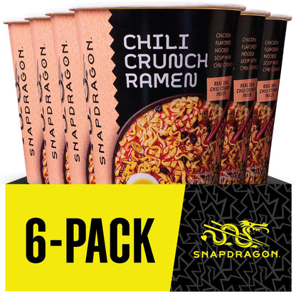 Snapdragon Chili Crunch Ramen Cup Noodles - 6 Pack Instant Ramen Bowl with Authentic Wheat Noodles, Soup Sauce Base, Vege Pack and Chili Crunch Oil. Microwave or Hot Water, Easy Meal Prep