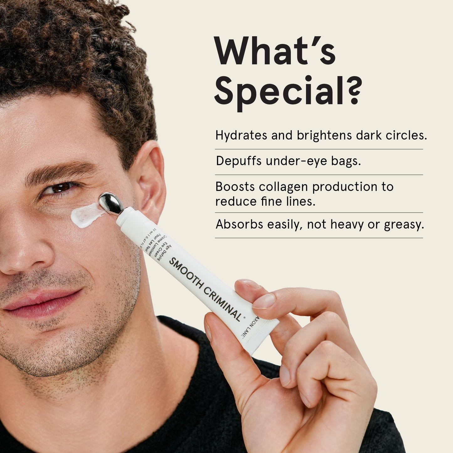 Under Eye Cream for Dark Circles and Puffiness | SMOOTH CRIMINAL Age Defying Niacinamide and Caffeine Eye Cream for Puffy Eye Bags Treatment for Men Anti Aging & Wrinkle Removal with Bakuchiol