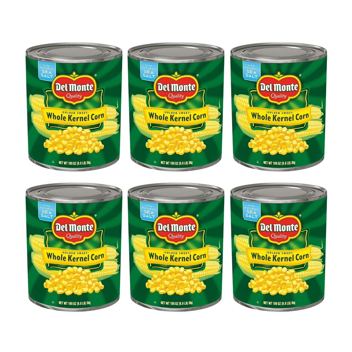 DEL MONTE Golden Sweet Whole Kernel Corn, Canned Vegetables, 6 Pack, 106 oz