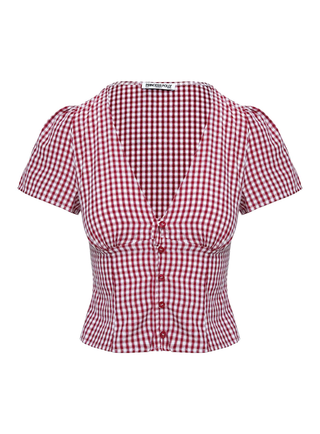 Princess Polly Isolda Red Gingham Check Puff Sleeve Top