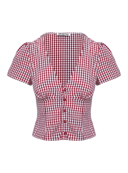 Princess Polly Isolda Red Gingham Check Puff Sleeve Top
