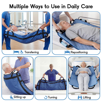 CoolShields Positioning Bed Pad with 8 Reinforced Handles, 34" x 52" Washable Waterproof Transfer & Sliding Sheet for Moving, Turning & Lifting Patients, Elderly, Bedridden & Incontinence Care