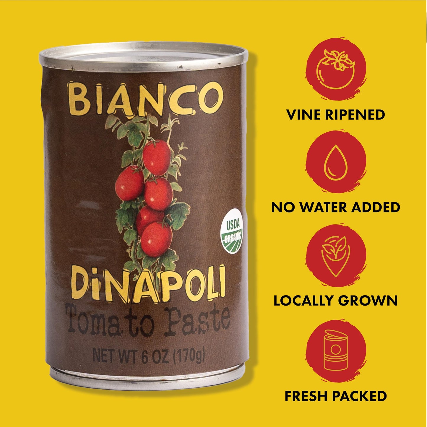Bianco DiNapoli Organic Tomato Paste, 6 Oz (Pack of 12), Vine Ripened California Grown Tomatoes, Canned Tomato Paste for Soups, Sauces, Pasta and More