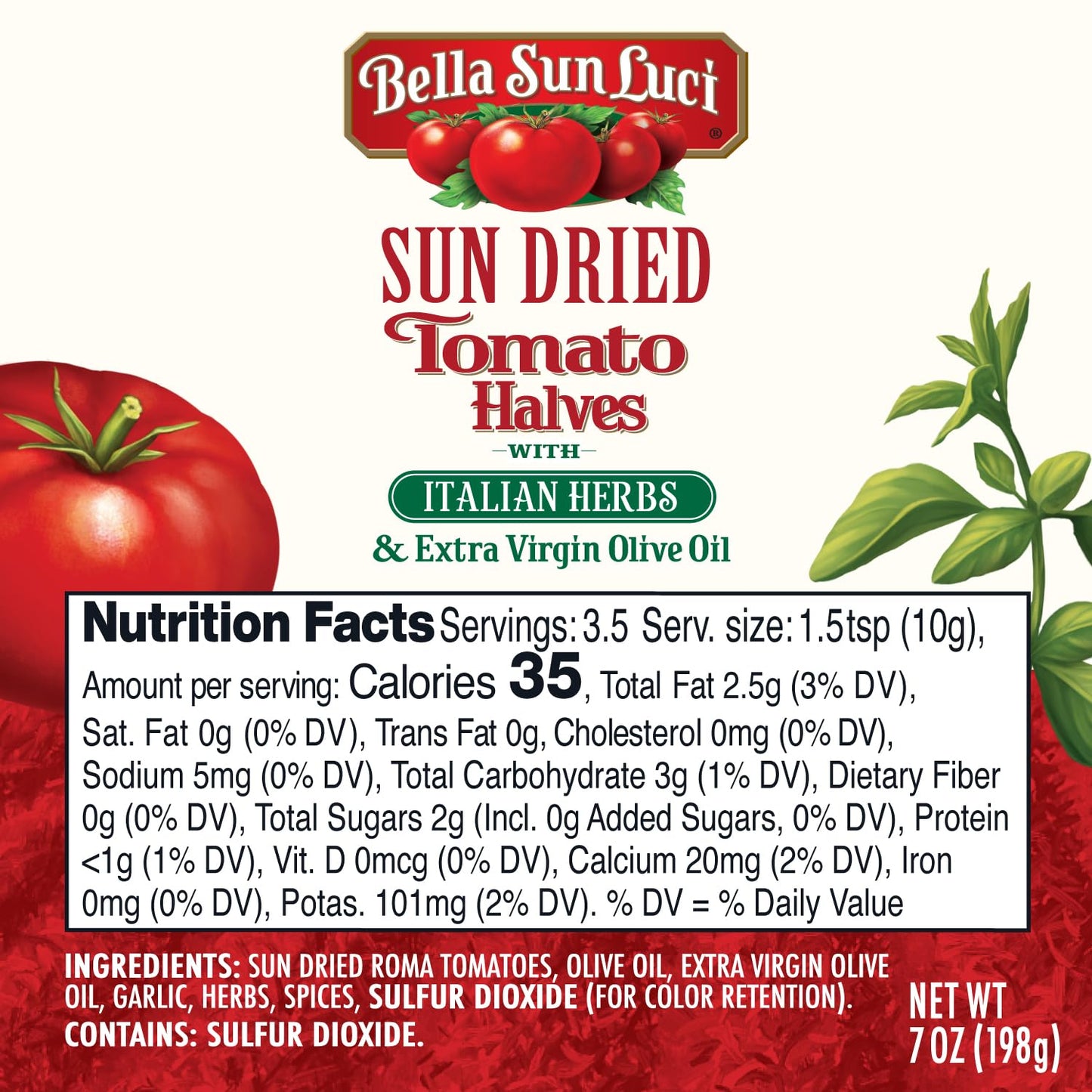 Bella Sun Luci Sun Dried Tomatoes Halves with Italian Herbs and Extra Virgin Olive Oil, Mediterranean Italian Style Sun-Ripened Tomatoes, Kosher, Vegan, Gluten-Free, Premium Ingredient for Pasta, Pizza & Salads