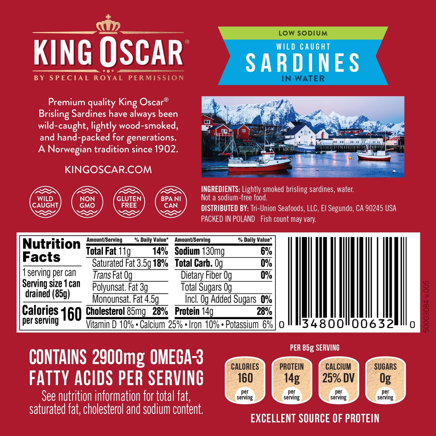 King Oscar Wild Caught Brisling Sardines In Pure Spring Water, 3.75 Ounce (Pack of 12) ( Packaging May Vary )