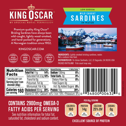 King Oscar Wild Caught Brisling Sardines In Pure Spring Water, 3.75 Ounce (Pack of 12) ( Packaging May Vary )