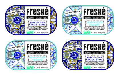 Freshé Canned Salmon Variety Pack (4 Pack) - Mediterranean Style Atlantic Salmon in Olive Oil with Lemon - Sustainably Farmed Tinned Fish (4.25oz Cans)
