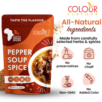 COLOUR FLAVOUR PEPPER SOUP SPICE SEASONING | Soup seasoning | Made from Organic Herbs and Spices | A Unique Blend of Whole Superfoods | No preservatives | No Chaff | No Added Color | All Natural