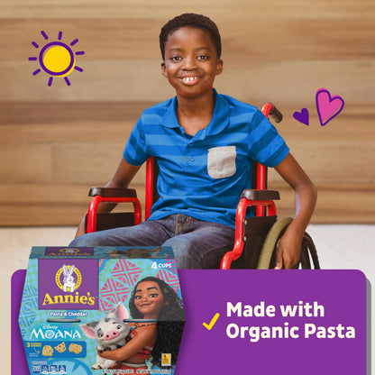 Annie's Disney Moana Pasta and Cheddar Macaroni and Cheese Cups, Kids Dinner Side or Snack, 4 Ct, 7.48 oz