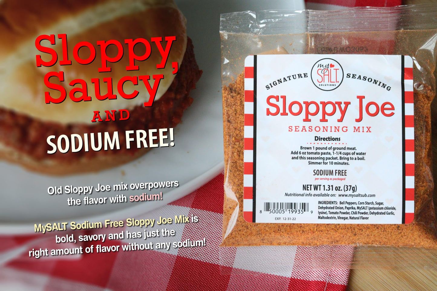 MySALT Sloppy Joe Sauce Mix 3 Pack – Sodium Free Seasoning for Classic Comfort Food – Easy Low Sodium Meal for Family Favorites