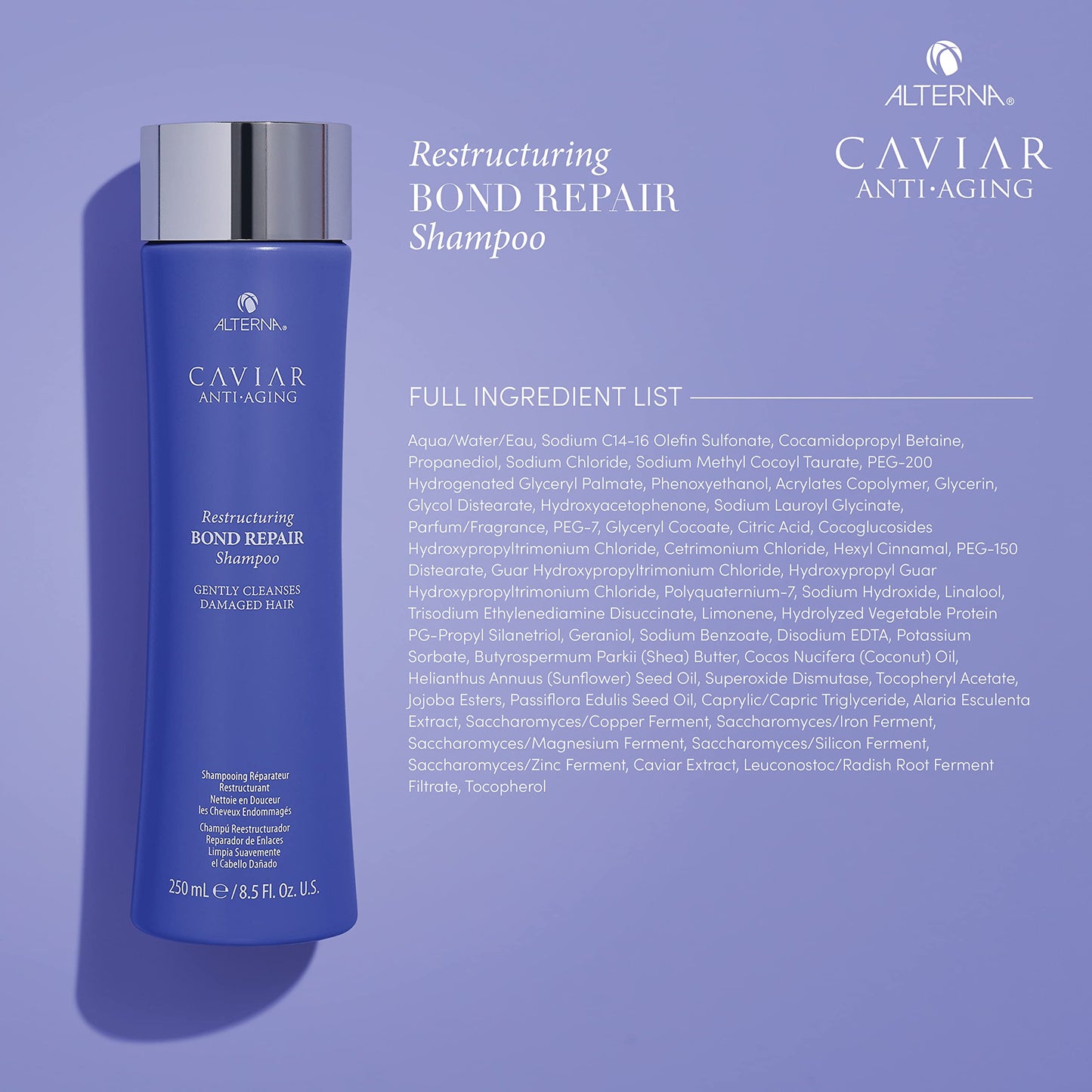 Alterna CAVIAR Anti-Aging Restructuring Bond Repair Shampoo | For Brittle, Damaged and Split Ends | Repairs, Strengthens & Protects Damaged Hair | Sulfate Free