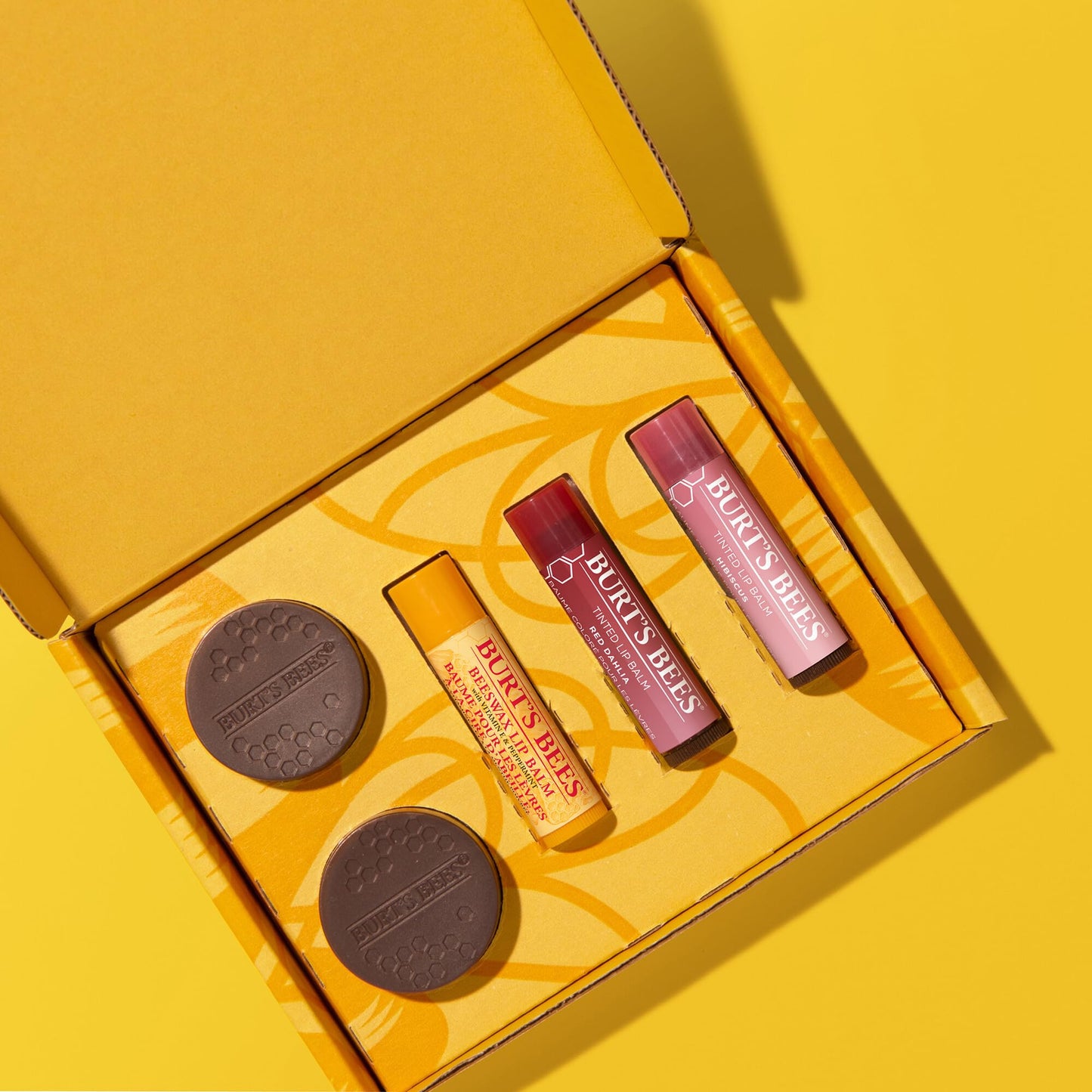 Burt's Bees Lip Care & Color Gifts Kit - Original Beeswax Moisturizing Lip Balm, Hibiscus & Red Dahlia Tinted Stain + Balm Duos, Conditioning Scrub & Overnight Sleeping Mask Exfoliator
