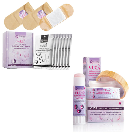 Heat Patches for Menstrual Cramps based on Flow Strength, 10 Patches for Heavy Flow with Natural Herbs & Oils + Vulva Balm (2 pcs Bundle: 2 + 0.5 oz); Vulva Cream; Intimate Vulva Moisturizer for Women