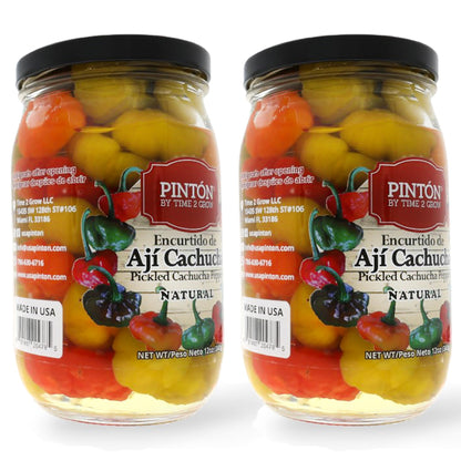Sweet Pickled Peppers | Aji Cachucha Variety | Non-Spicy & Aromatic | Mild Peppers for Latin Cooking | Essential for Sofrito, Rice, and Stews | PINTON | 12 Oz Jars - Pack of 2