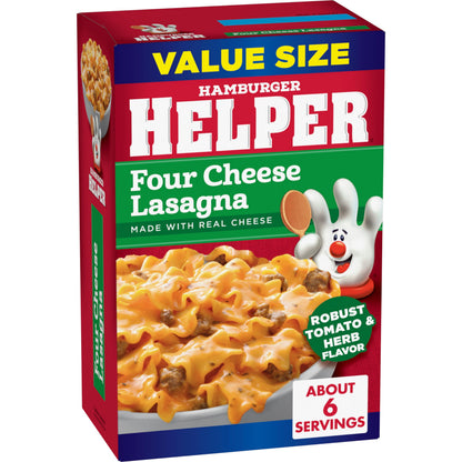 Hamburger Helper Four Cheese Lasagna Value Size Pasta Meal (8.8 oz - 6 Pack) No Artificial Flavors, Ready in 3 Easy Steps, Quick Meals for Midweek Dinners, Busy Evenings & Families On-the-Go