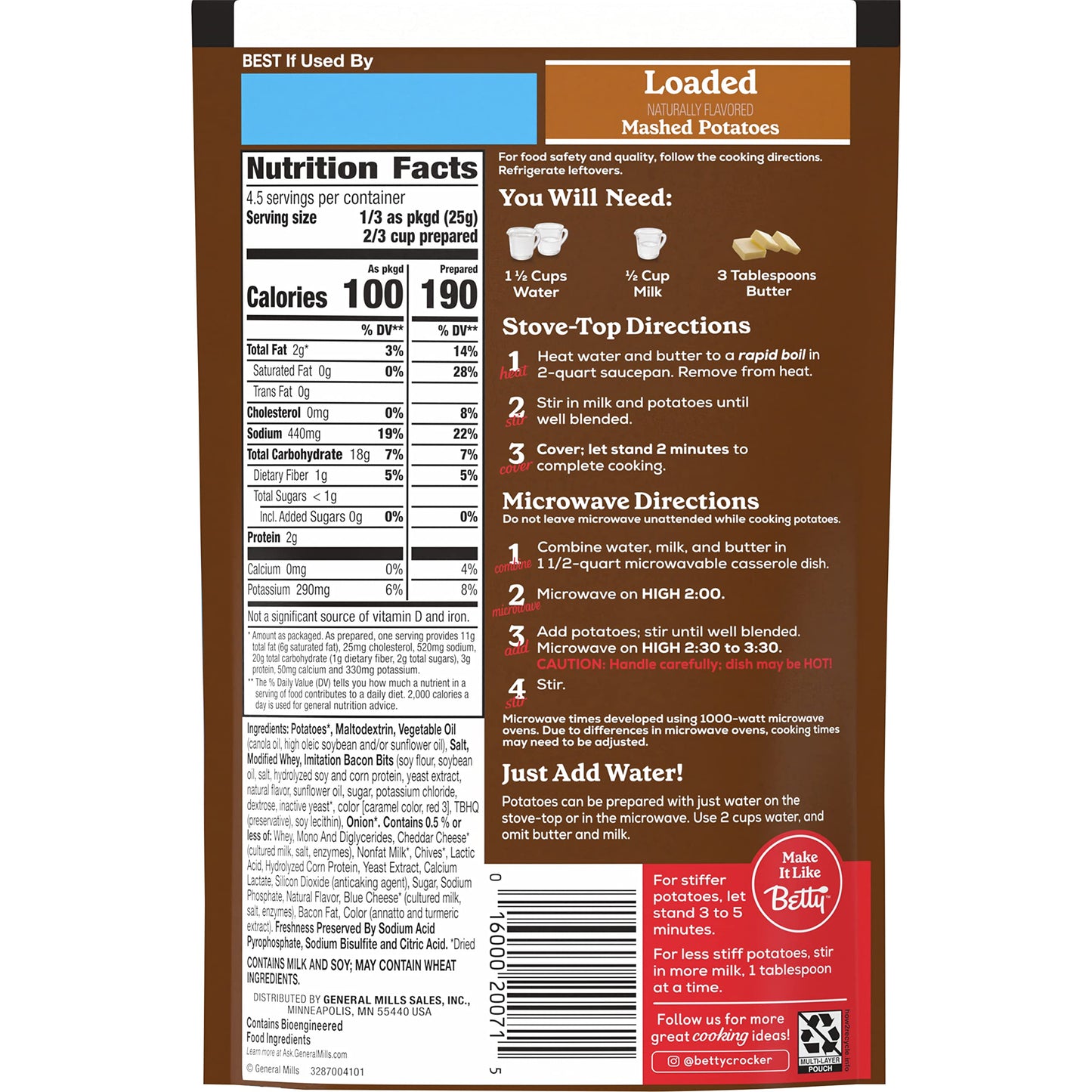 Betty Crocker Loaded Mashed Potatoes, 4 ounces (Pack of 8)