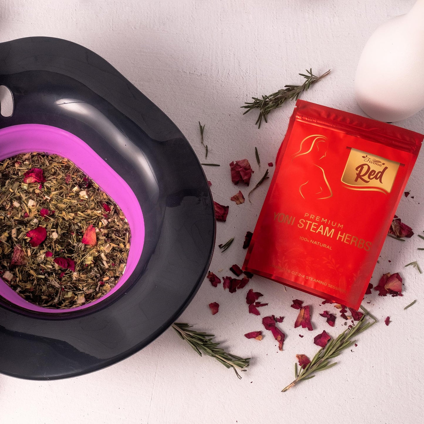 Fivona 4-in-1 Feminine Care Kit, Yoni Oil, Yoni Soap, Yoni Steaming Pot and Red Premium V Steam Herbs, Complete Herbal V Care Set