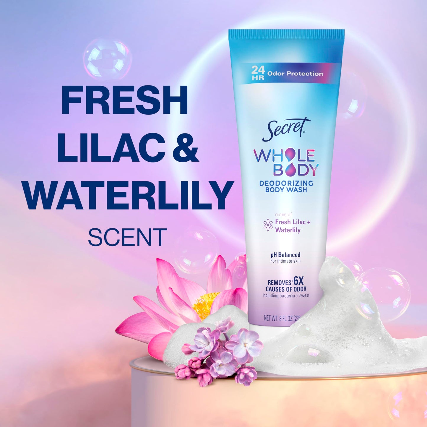 Secret Whole Body Feminine Wash + Deodorant Spray Bundle for Women, Lilac + Waterlily Scent, Aluminum Free, Odor Protection, 8 oz & 3.5 oz (Pack of 2)