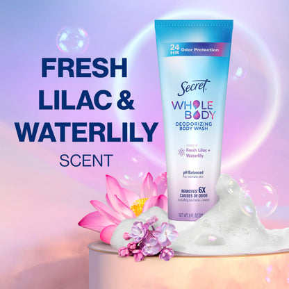 Secret Whole Body Feminine Wash + Deodorant Spray Bundle for Women, Lilac + Waterlily Scent, Aluminum Free, Odor Protection, 8 oz & 3.5 oz (Pack of 2)
