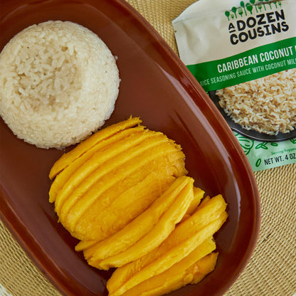 A Dozen Cousins Caribbean Coconut Rice Seasoning Sauce (10 Pack), Pour & Mix Coconut Rice Starter, Coconut Paste, Dried Coconut, Garlic, Spices, Gluten Free, Vegan, Clean Ingredients, Easy Meal, 4oz Each