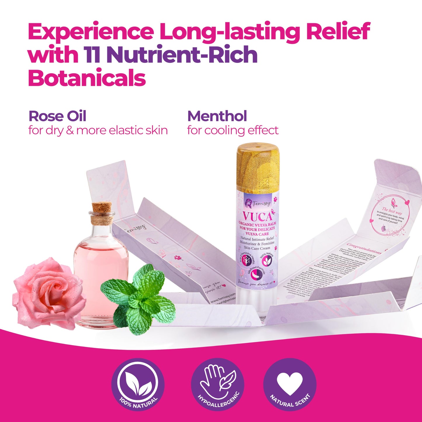 Vulva Balm (Rose & Menthol, 0.5oz) – On-the-Go Organic Vaginal Moisturizer Cream with 11 Botanicals – Natural, All-in-One Vaginal Itch Cream for Sensitive Skin – Soothes Redness, Dryness & Irritation