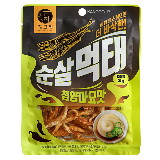 Kanggojip Korean Roasted Boneless Dried Pollack Meoktae,먹태, Spicy Mayo Flavor Seasoning, Bite Sized, Ready to Eat, Great for Parties, Camping, Travel, or as a Snack or Bar Food_1.05oz (30g)