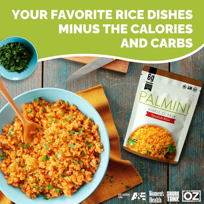 Palmini Spanish Rice | Low-Carb, Low-Calorie Hearts of Palm Rice | Keto, Gluten Free, Vegan, Non-GMO | As seen on Shark Tank | (8 Ounce Pouch - Pack of 6)