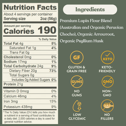 Chef’s Kiss Low Carb Noodles | 4g Net Carbs, 21g Protein | Keto Friendly, Low Glycemic Pasta Made from Lupins | Gluten Free, High Protein | No Gums | Keto Pasta Alternative | Non GMO | 4-pack (8oz)