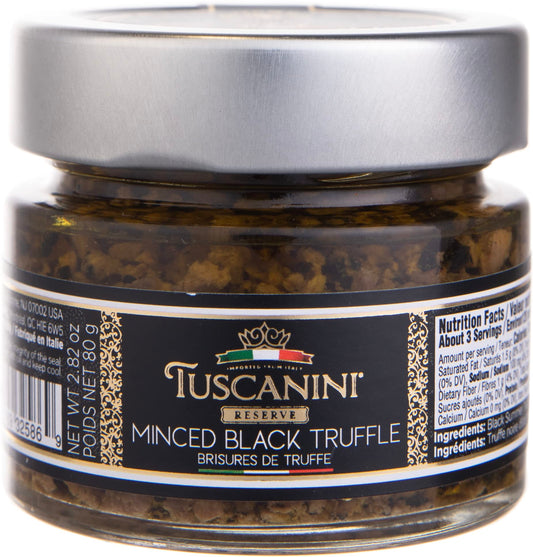 Tuscanini Reserve Minced Black Truffle in Extra Virgin Olive Oil , 2.82oz | Product of Italy | Minced Italian Truffle Mushrooms