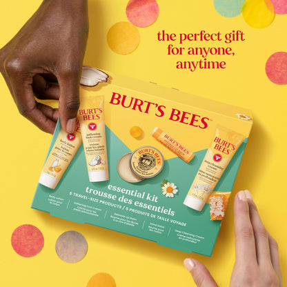 Burt's Bees Gift Ideas - Essentials Everyday Set, 5 Travel Size Products - Deep Cleansing Cream, Hand Salve, Body Lotion, Foot Cream and Original Lip Balm
