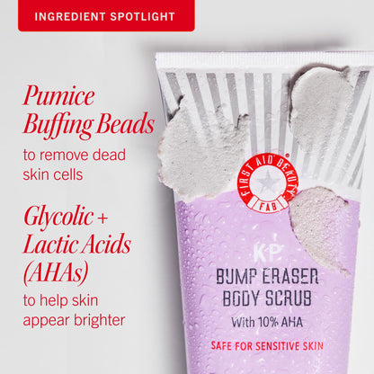 First Aid Beauty - KP Bump Eraser Body Scrub with 10% AHA, Keratosis Pilaris Skin Exfoliator with Glycolic & Lactic acids, Helps Reduce Chicken Skin Bumps, Safe for Sensitive Skin, 2 oz, 3 ct