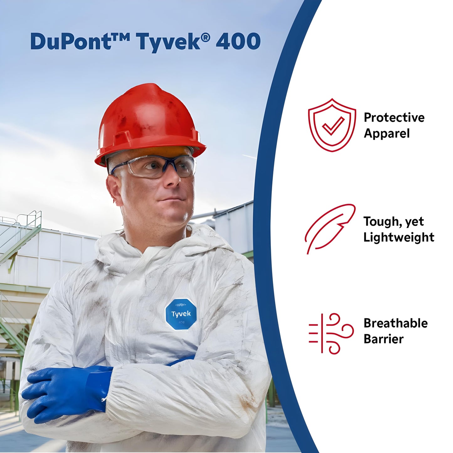 DuPont Tyvek 400 Disposable Extra-Long Frock Elastic Cuff, White, Large, 30-Pack