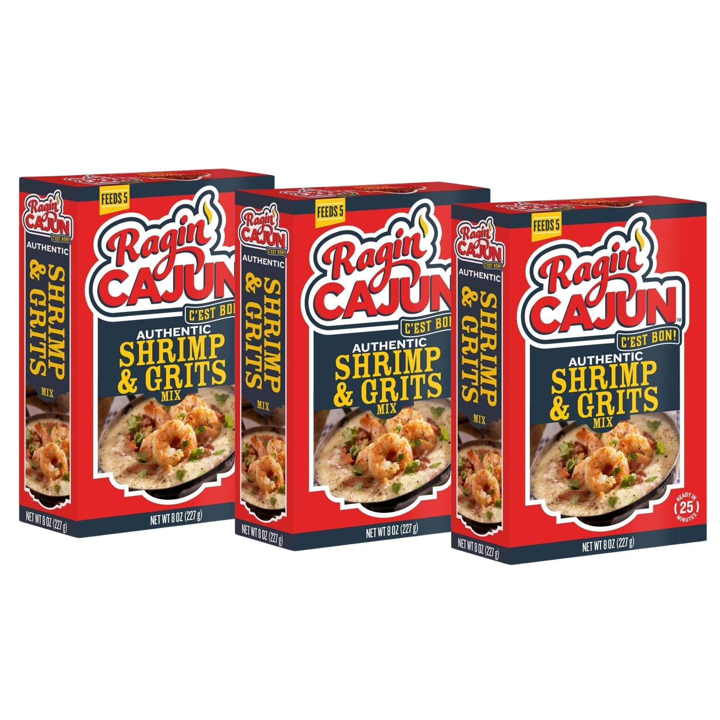 Ragin' Cajun Authentic Shrimp & Grits - 8 oz Box, Pack of 3 - No MSG - Louisiana Creole Meal, Ready in 25 Minutes