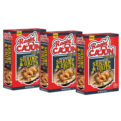Ragin' Cajun Authentic Shrimp & Grits - 8 oz Box, Pack of 3 - No MSG - Louisiana Creole Meal, Ready in 25 Minutes