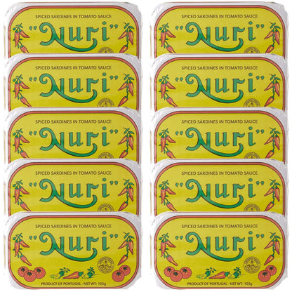 NURI Portuguese Sardines in Spiced Tomato Sauce - 10 Pack - (4.4 oz cans)