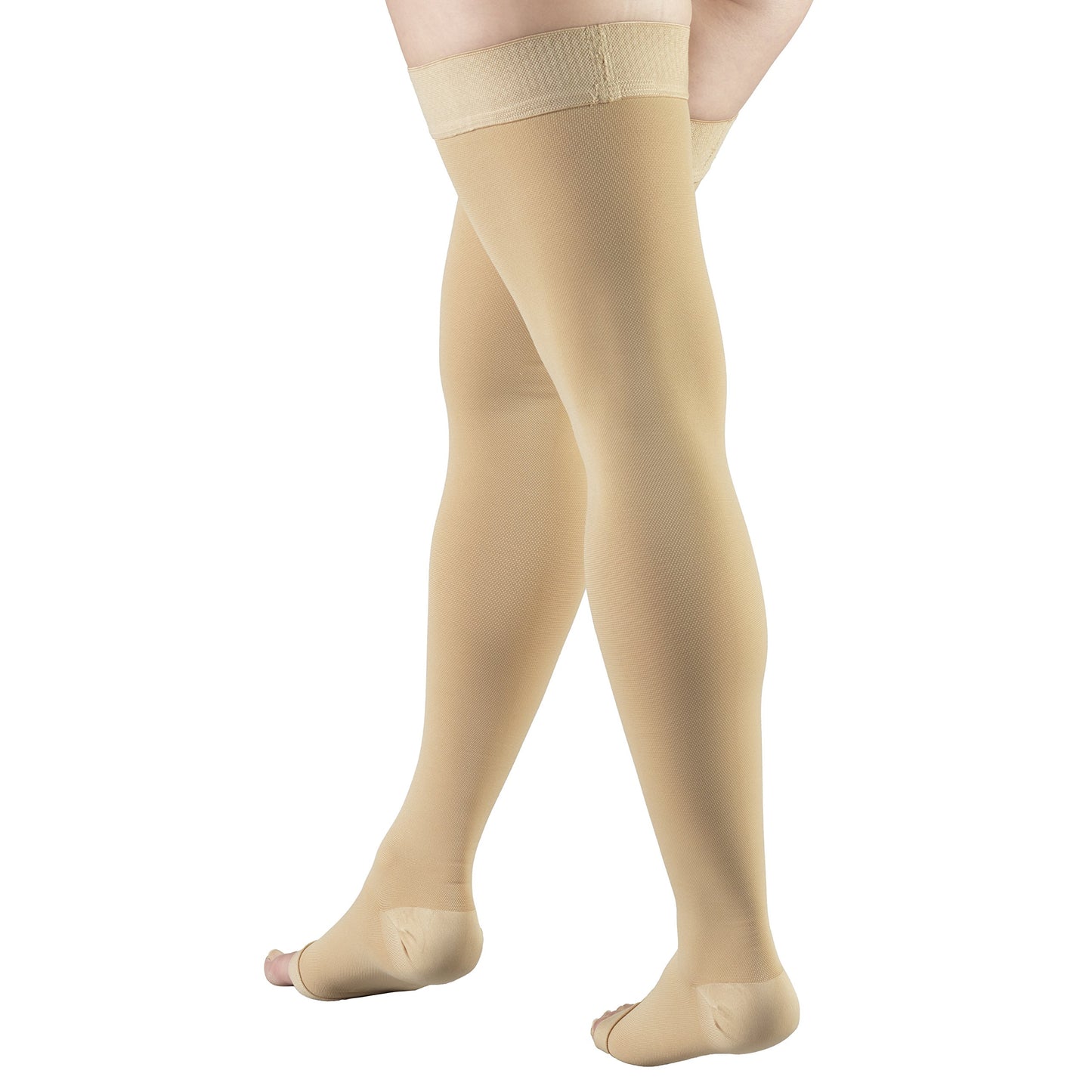 Truform 15-20 mmHg Compression Stockings for Men and Women, Thigh High Length, Dot Top, Open Toe, Medium