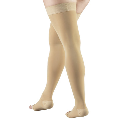 Truform 15-20 mmHg Compression Stockings for Men and Women, Thigh High Length, Dot Top, Open Toe, Medium