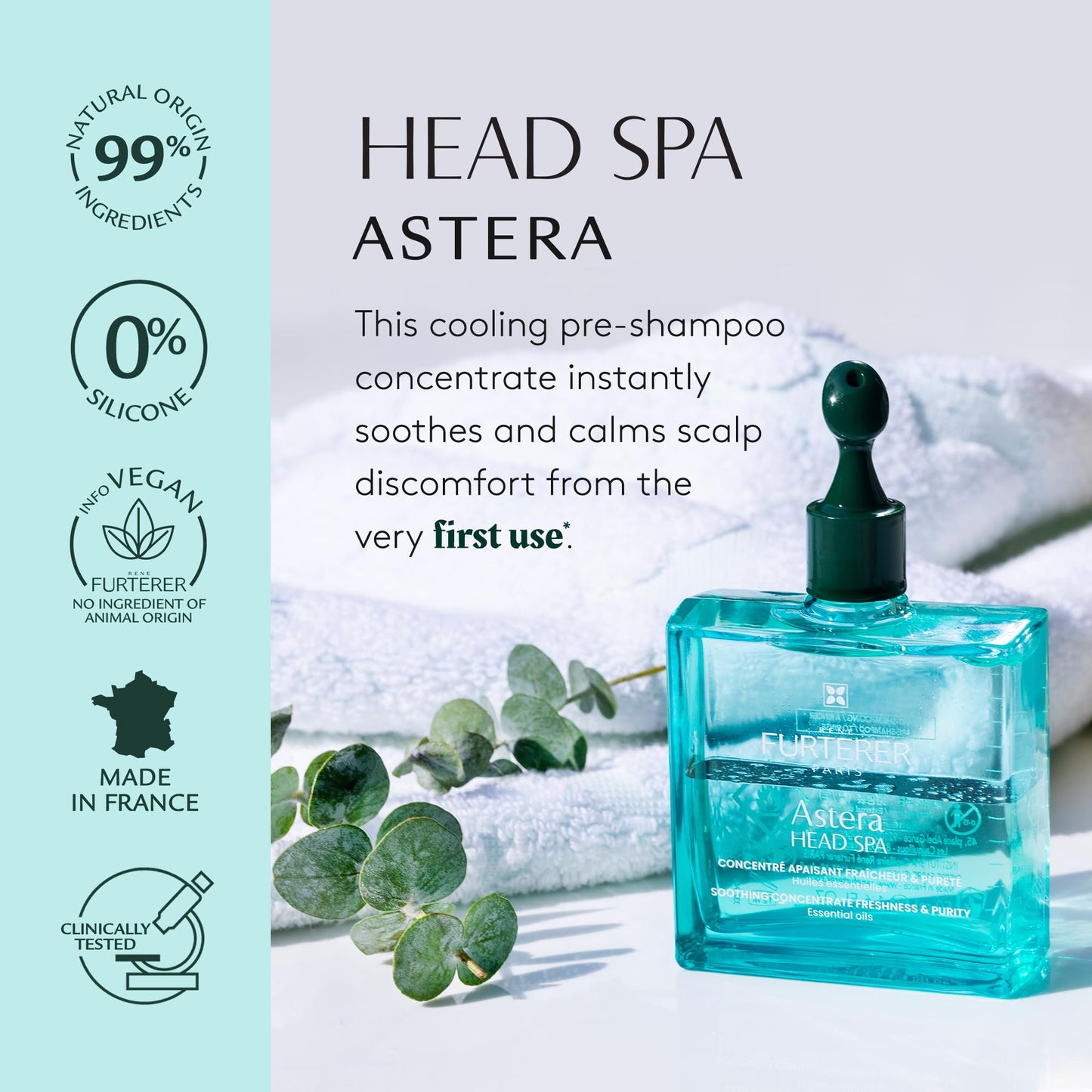 Rene Furterer Head Spa ASTERA Soothing Concentrate, Pre-Shampoo Soothing Scalp Treatment, Soothe Sensitive Scalps - Mint & Eucalyptus - Paraben & Silicone-Free - 1.6 Oz