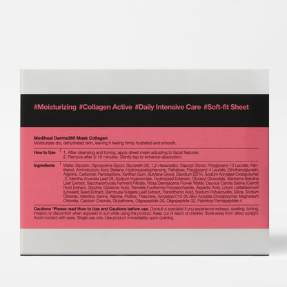 Mediheal Derma 365 Collagen Mask (30 Masks) - Daily Skin Care Mask for Firm Moisturizing to Lift Skin with Collagen Active 3X