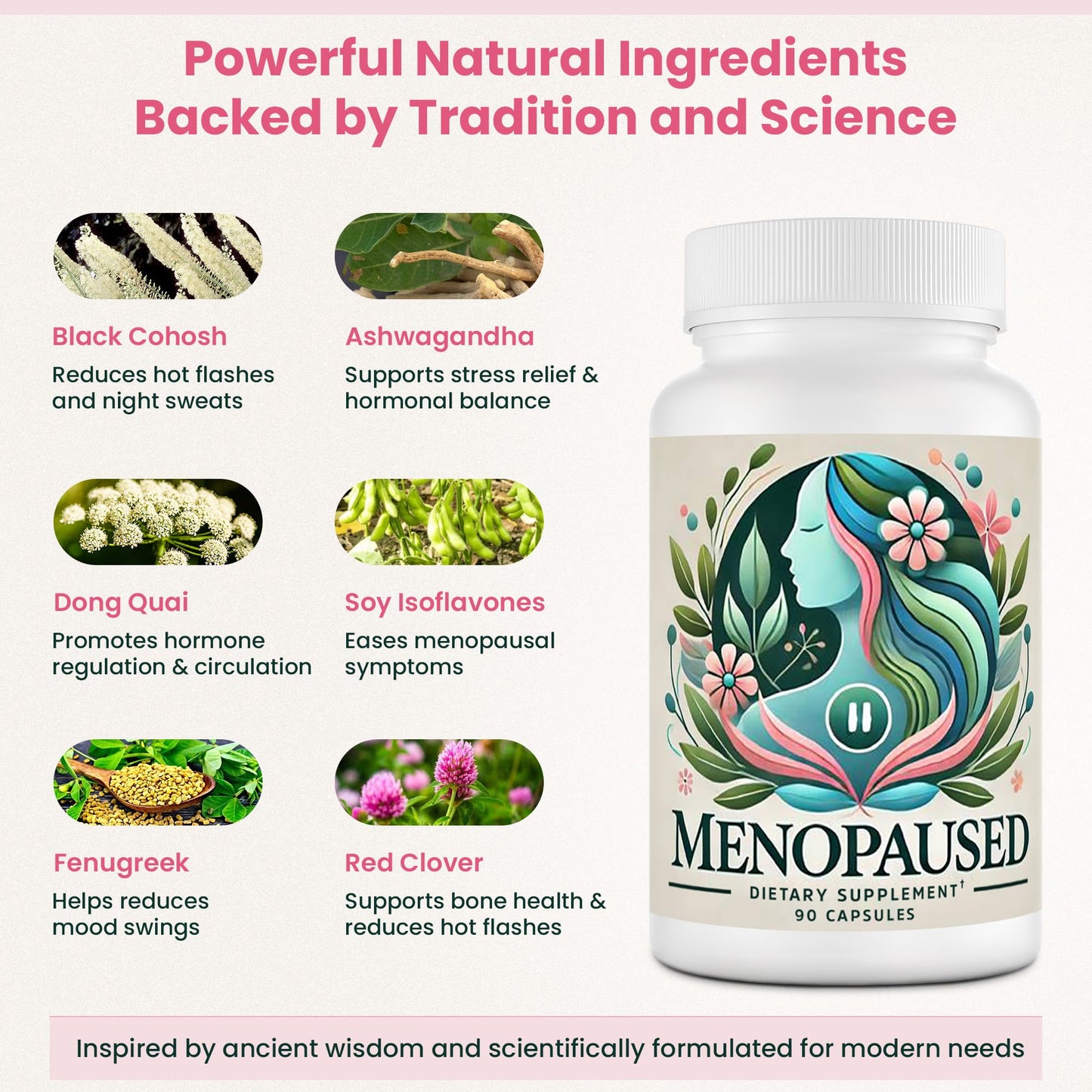 Menopause Supplements for Women -Women Multivitamin for Wellness & Vitality -Herbal Support for Hormone Balance & Emotional Comfort -Ideal for Hot Flash & Night Sweat -90 Capsule