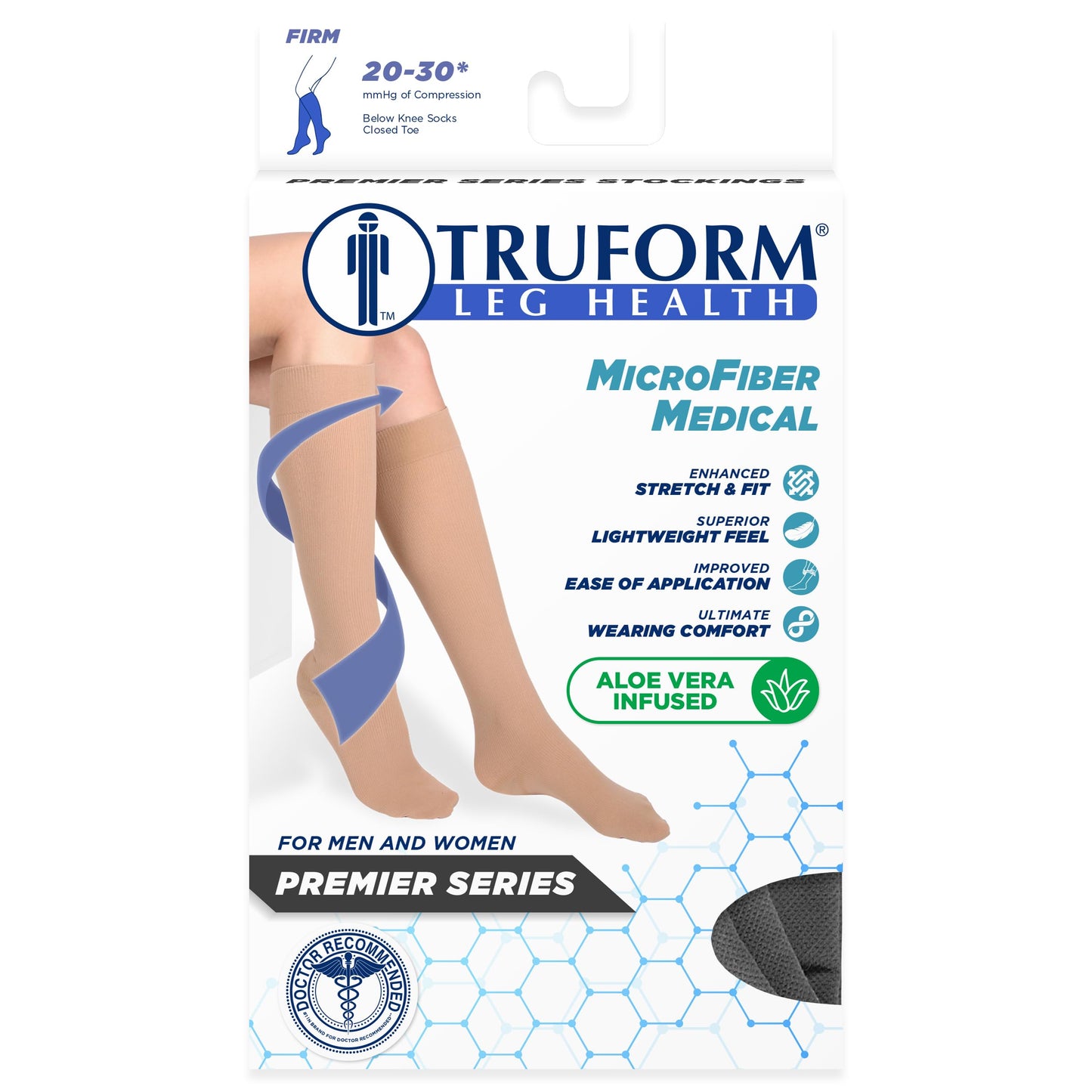 Truform 20-30 mmHg Medical Compression Stockings, Aloe Infused Microfiber, Knee High, Closed Toe, Black, 3X-Large