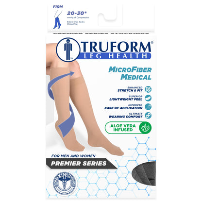 Truform 20-30 mmHg Medical Compression Stockings, Aloe Infused Microfiber, Knee High, Closed Toe, Black, 3X-Large