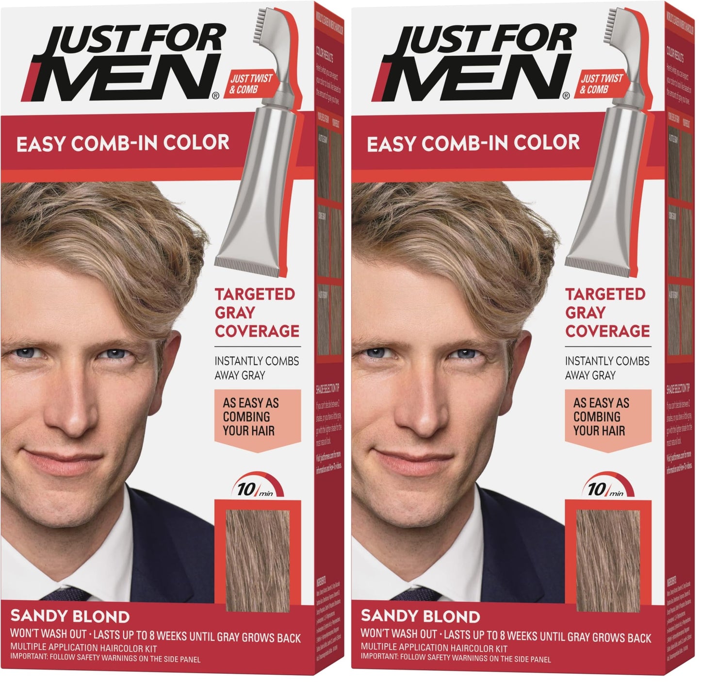 Just For Men Easy Comb-In Color Mens Hair Dye,Easy No Mix Application with Comb Applicator - Sandy Blond,A-10,(Pack of 2)