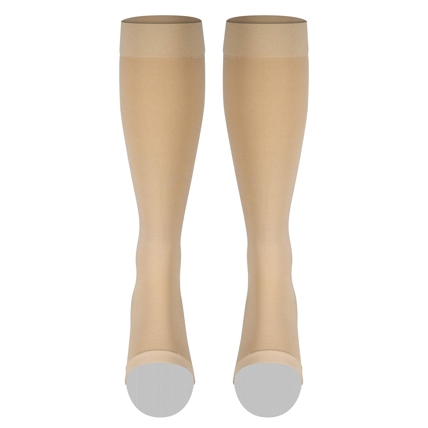 NuVein Medical Compression Stockings, 20-30 mmHg Support for Women & Men, Knee Length, Open Toe, Beige, Medium (short length)