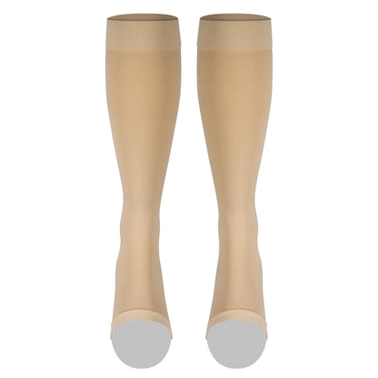 NuVein Medical Compression Stockings, 20-30 mmHg Support for Women & Men, Knee Length, Open Toe, Beige, Medium (short length)