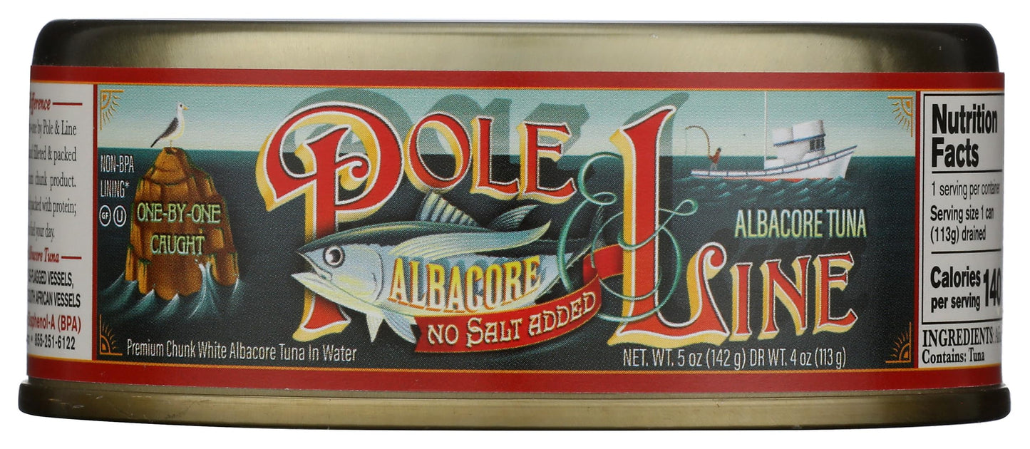 POLE AND LINE Albacore Tuna in Water No Added Salt, 5 OZ