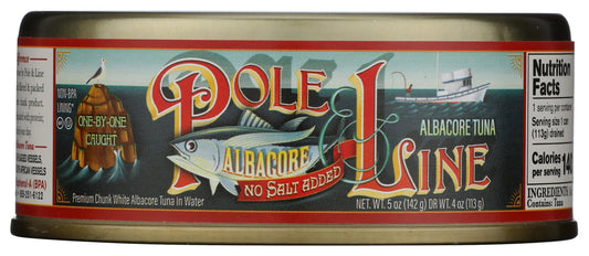 POLE AND LINE Albacore Tuna in Water No Added Salt, 5 OZ